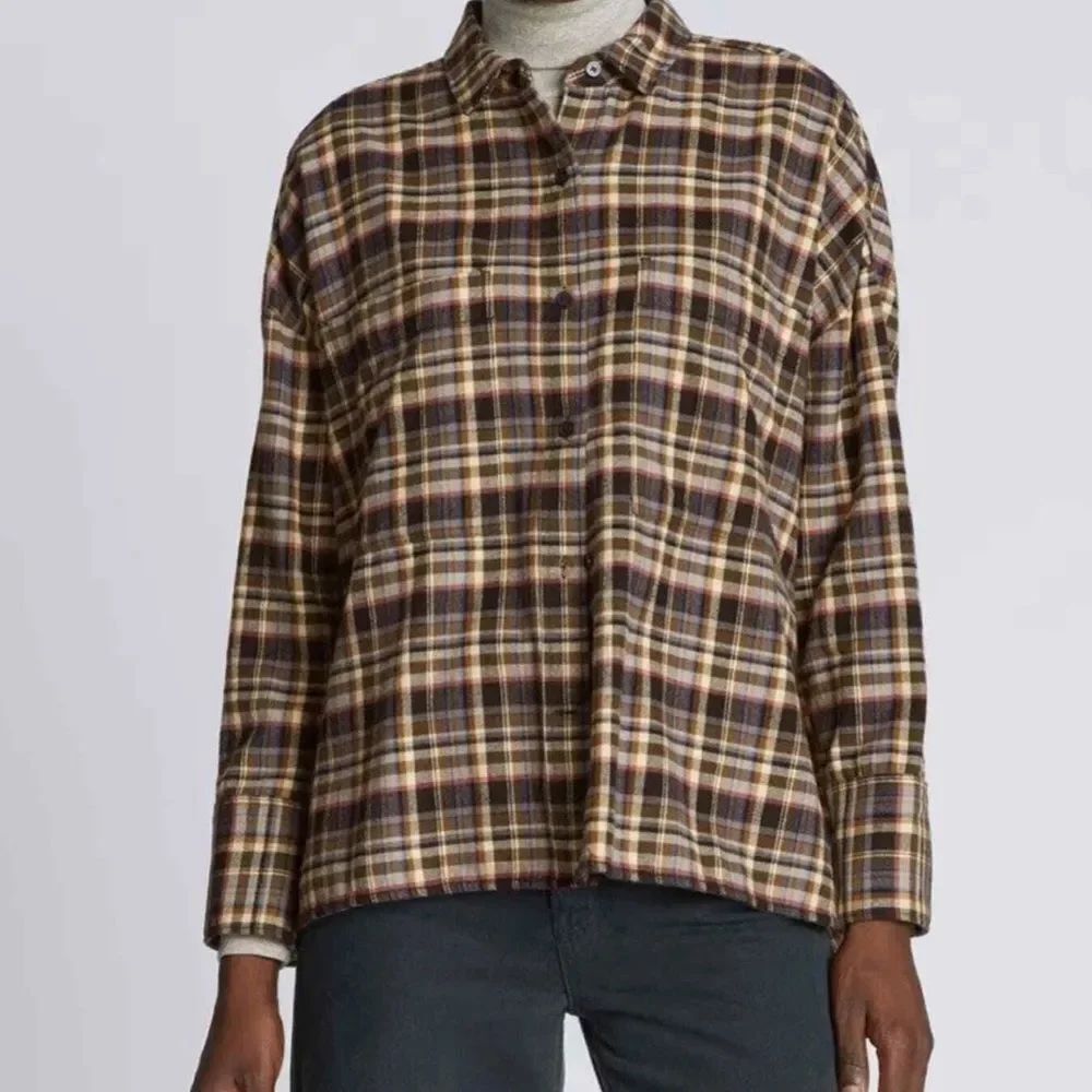 NWT EVERLANE The Boxy Flannel Button Down Shirt Size XXS